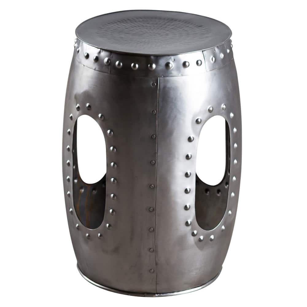 Handmade Industrial Natural Barrel Stool (India) - Silver