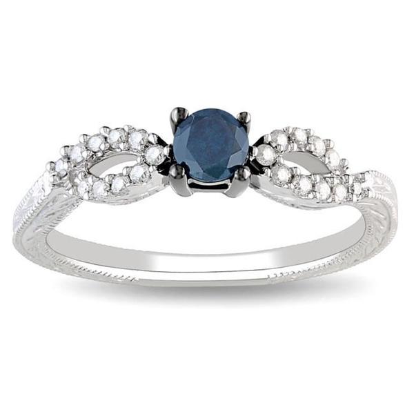 Miadora 10k Gold 1/3ct TDW Blue and White Diamond Ring