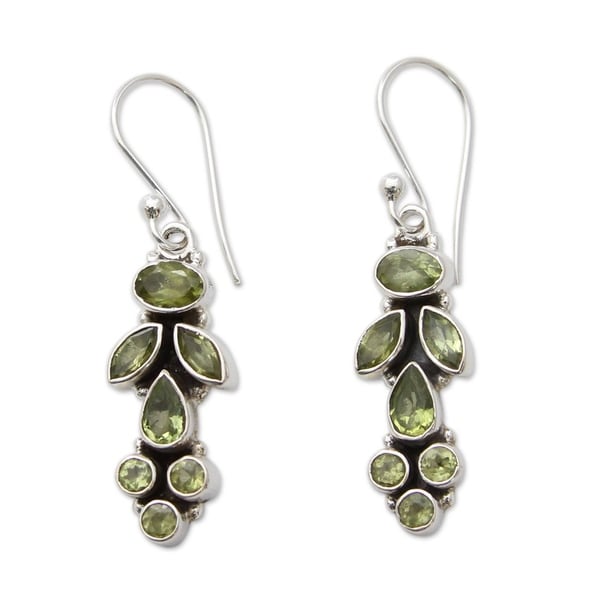 Summer Allure Faceted Green Peridot Gemstone 9 TCW with Oxidized 925 Sterling Silver Long Womens Dangle Earrings (India)