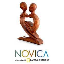 NOVICA Handmade Wood 'True Love' Sculpture (Indonesia) - 8.25" H x 6" W x 1.2" D