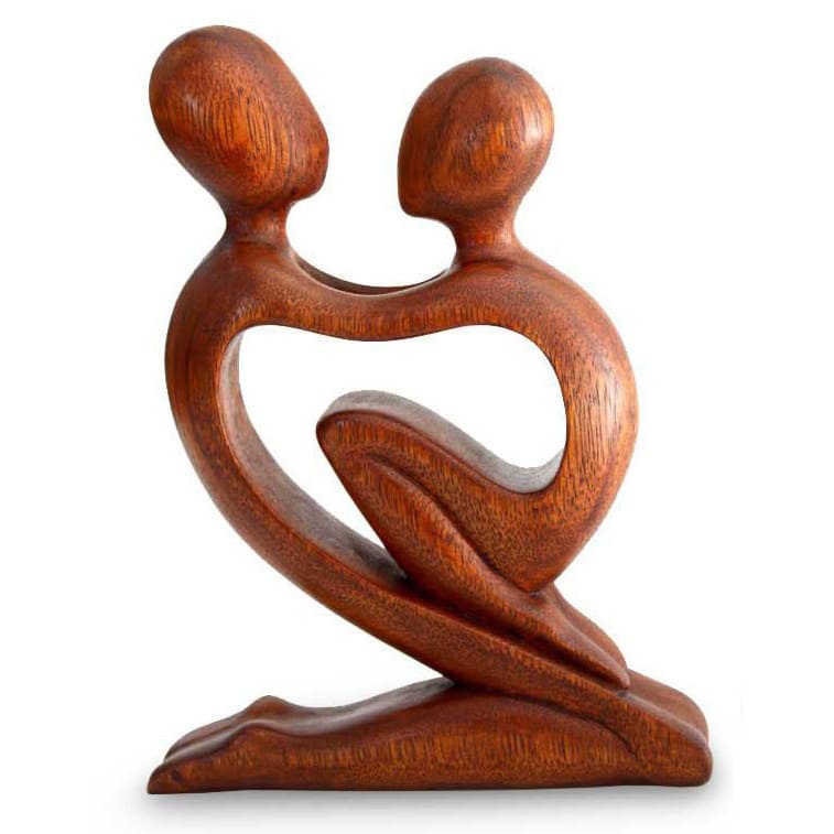 NOVICA Handmade Wood 'True Love' Sculpture (Indonesia) - 8.25" H x 6" W x 1.2" D
