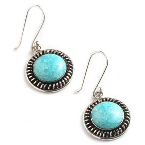 Handmade Sterling Silver 'Andean Moon' Dangle Amazonite Earrings (Peru)