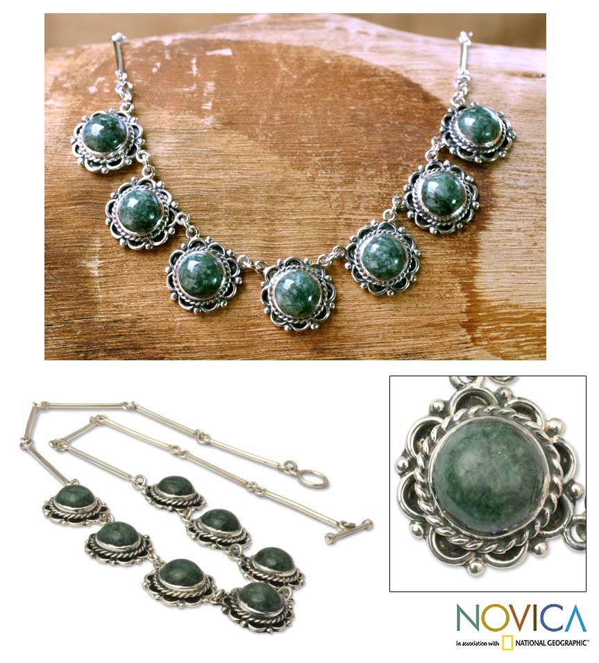 Shop Handmade Sterling Silver 'Antigua Sun' Jade Necklace (Guatemala