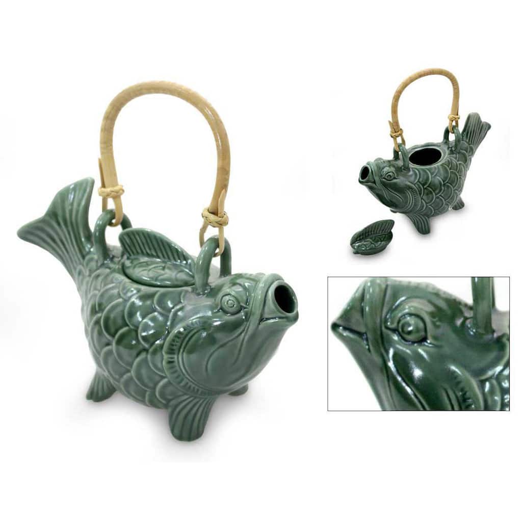Handmade Ceramic 'Lucky Koi' Teapot (Indonesia)