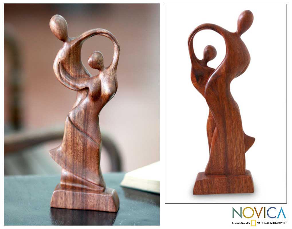 Wood Dancing Couple Sculpture, Handmade in Indonesia