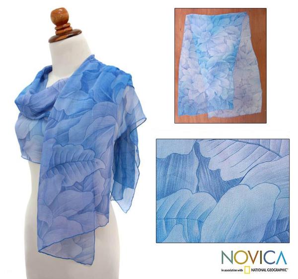 Silk 'Heavenly Blossoms' Scarf (Indonesia) Novica Scarves & Wraps