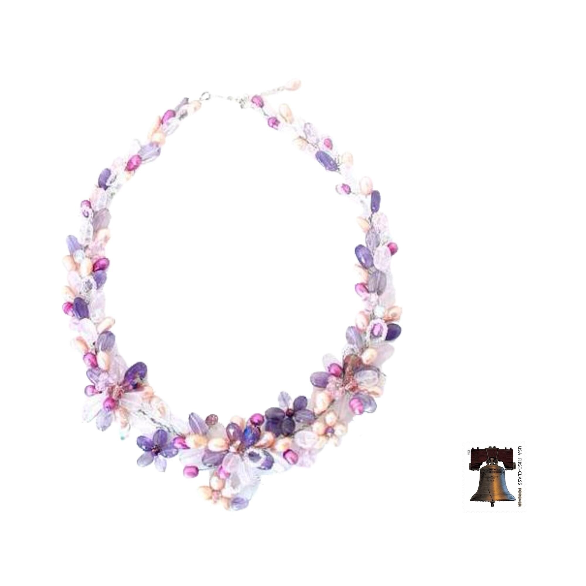 NOVICA Multi-gem Amethyst White Cultured Freshwater Pearl .925 Silver Necklace,31 Purple Rainrops