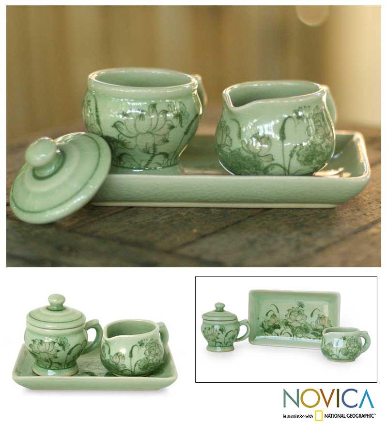 Shop Handmade Celadon Ceramic \'Spring Lotus\' Sugar Bowl and Creamer ... Shop Handmade Celadon Ceramic \'Spring Lotus\' Sugar Bowl and Creamer ...