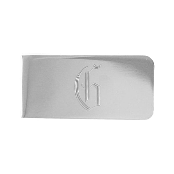 Silver plated Engraved Initial Rectangular Money Clip  