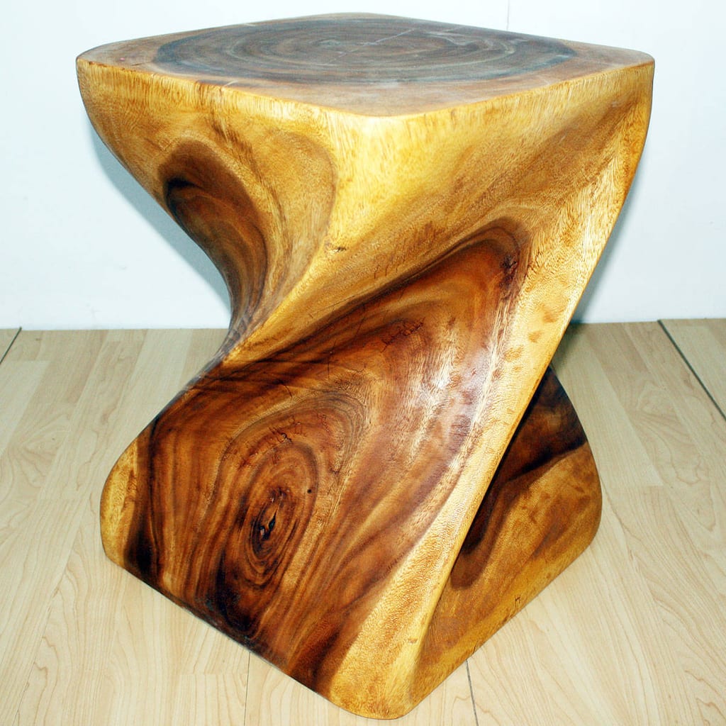 Handmade Monkey Pod Wood Twist Oak Oil End Table (Thailand)