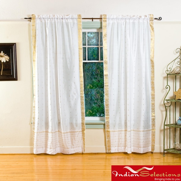 White 84 inch Rod Pocket Sheer Sari Curtain Panel Pair (India