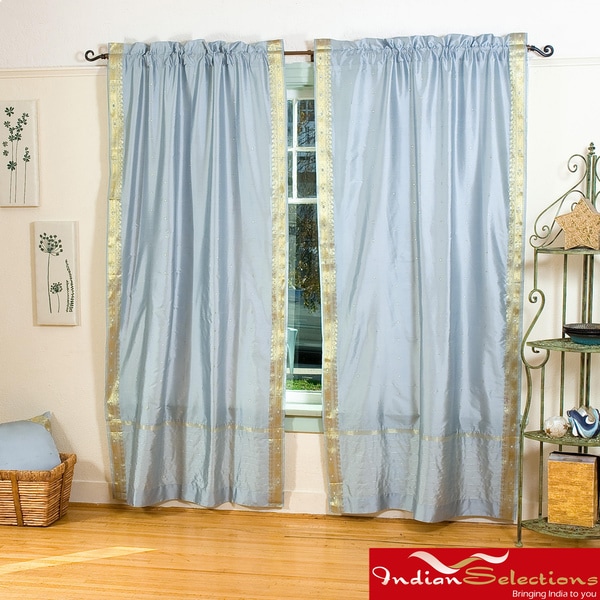 Handmade Grey 84-inch Rod Pocket Sheer Sari Curtain Panel Pair (India)