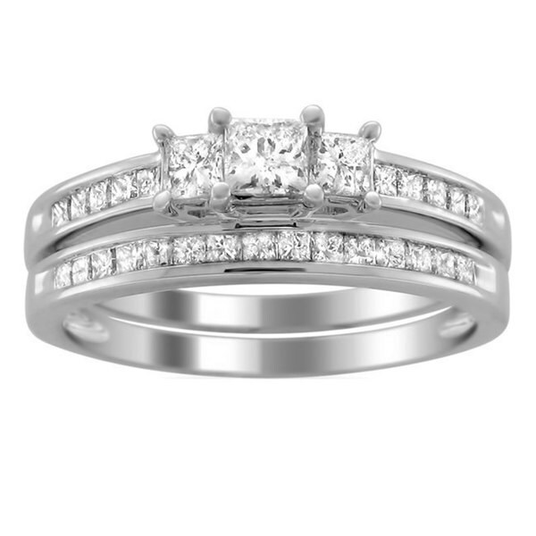 Montebello 14k Gold 1ct TDW Princess-cut Diamond Bridal Ring Set