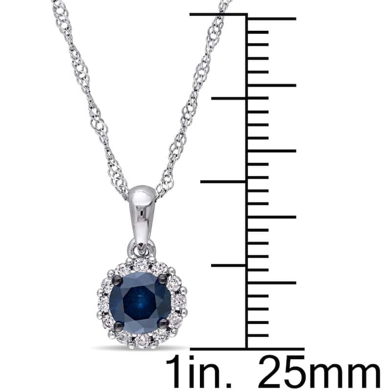 Miadora 14k White Gold 1/2ct TDW Blue and White Diamond Halo Necklace