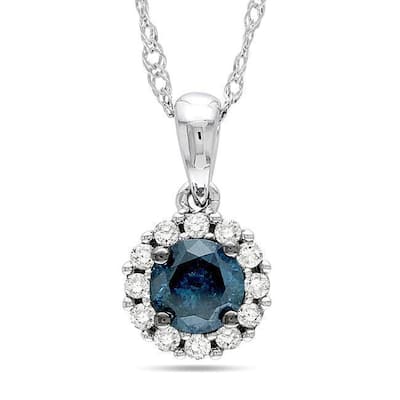 Miadora 14k White Gold 1/2ct TDW Blue and White Diamond Halo Necklace