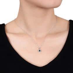 Miadora 14k White Gold 1/2ct TDW Blue and White Diamond Halo Necklace
