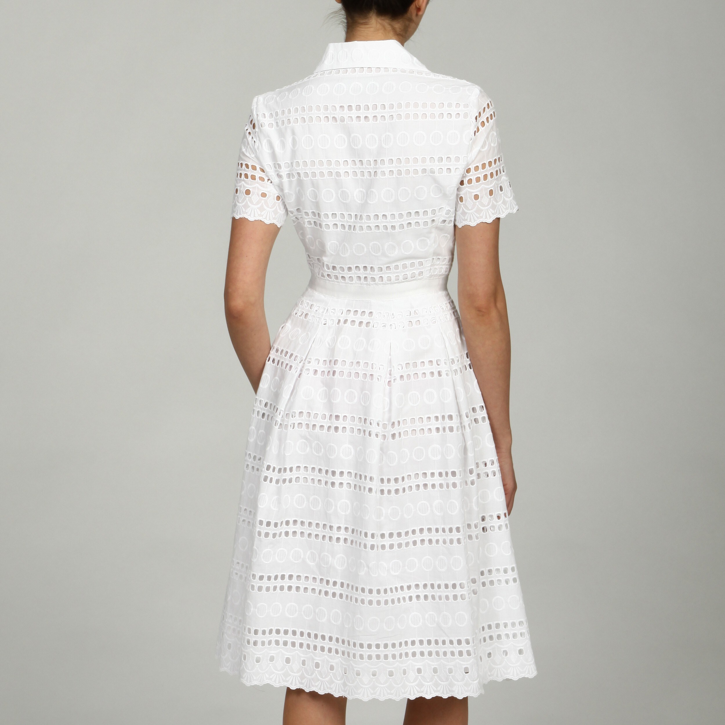 white eyelet shirt dress