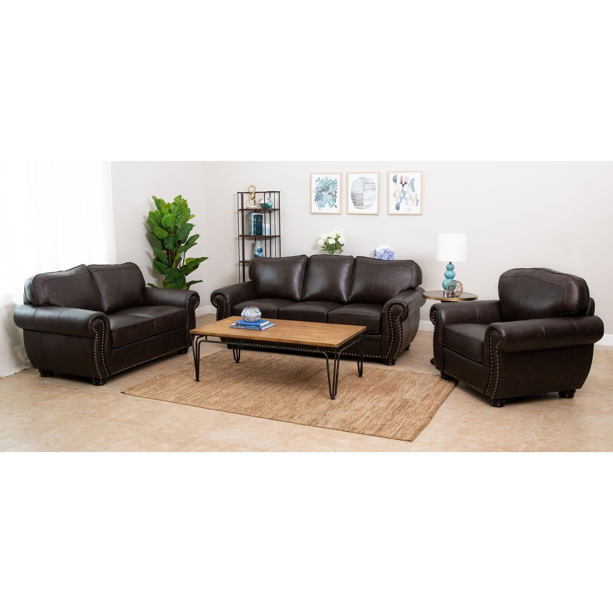 Abbyson Living Richfield Premium Top grain Leather Sofa, Loveseat, And Armchair Set