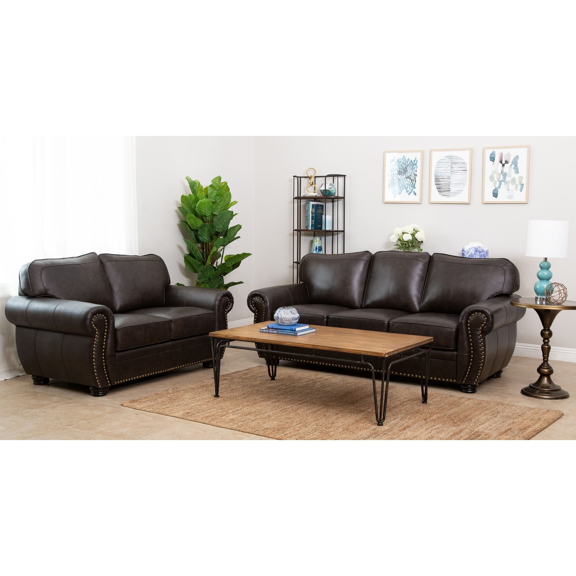 Abbyson Living Richfield Premium Top grain Leather Sofa And Loveseat