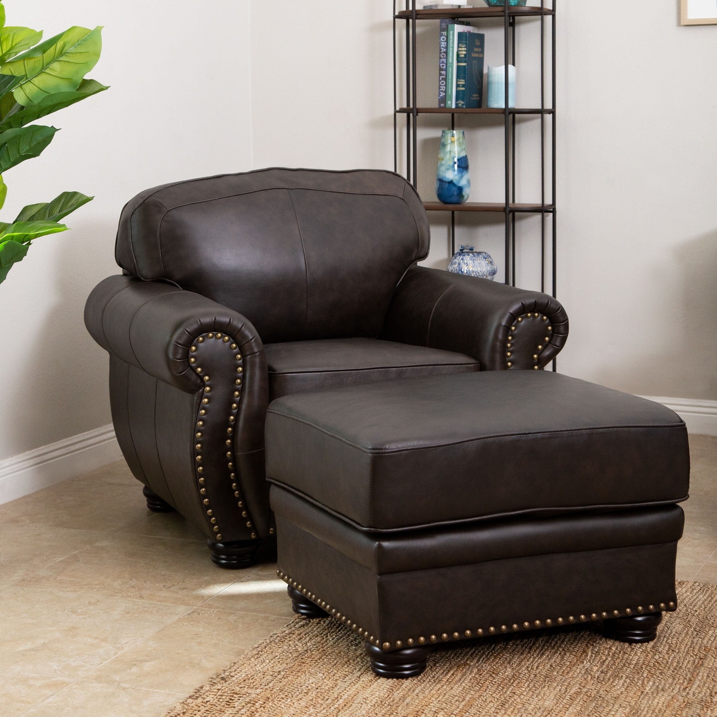 Abbyson Living Richfield Premium Top grain Leather Armchair And Ottoman Set