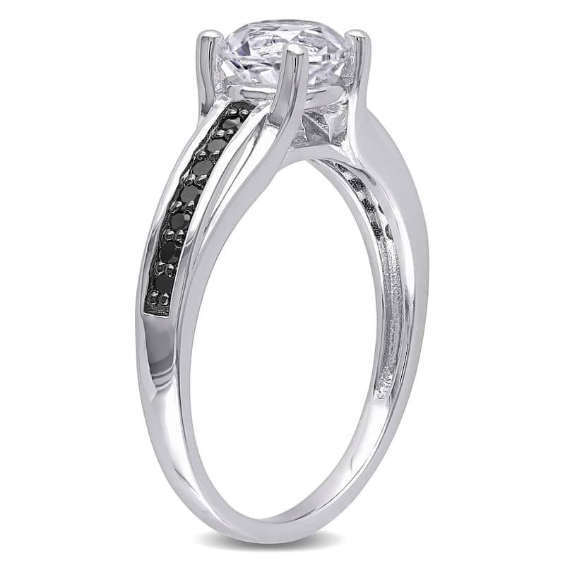 Miadora Sterling Silver with Black Rhodium Created White Sapphire and 1/6ct TDW Black Diamond Engagement Ring