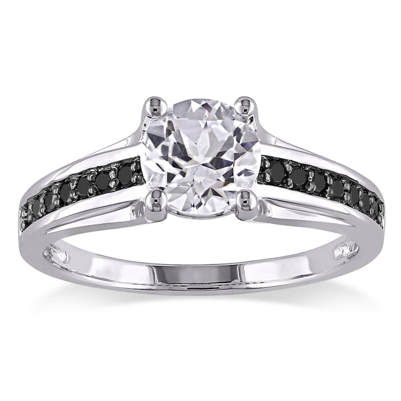 Miadora Sterling Silver with Black Rhodium Created White Sapphire and 1/6ct TDW Black Diamond Engagement Ring - Size 5