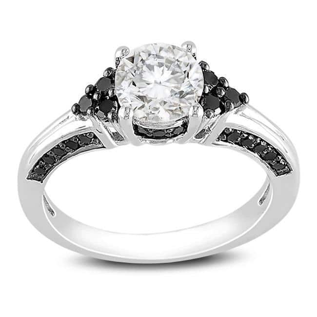 Miadora Sterling Silver 3/8ct Black Diamond and White Sapphire Ring