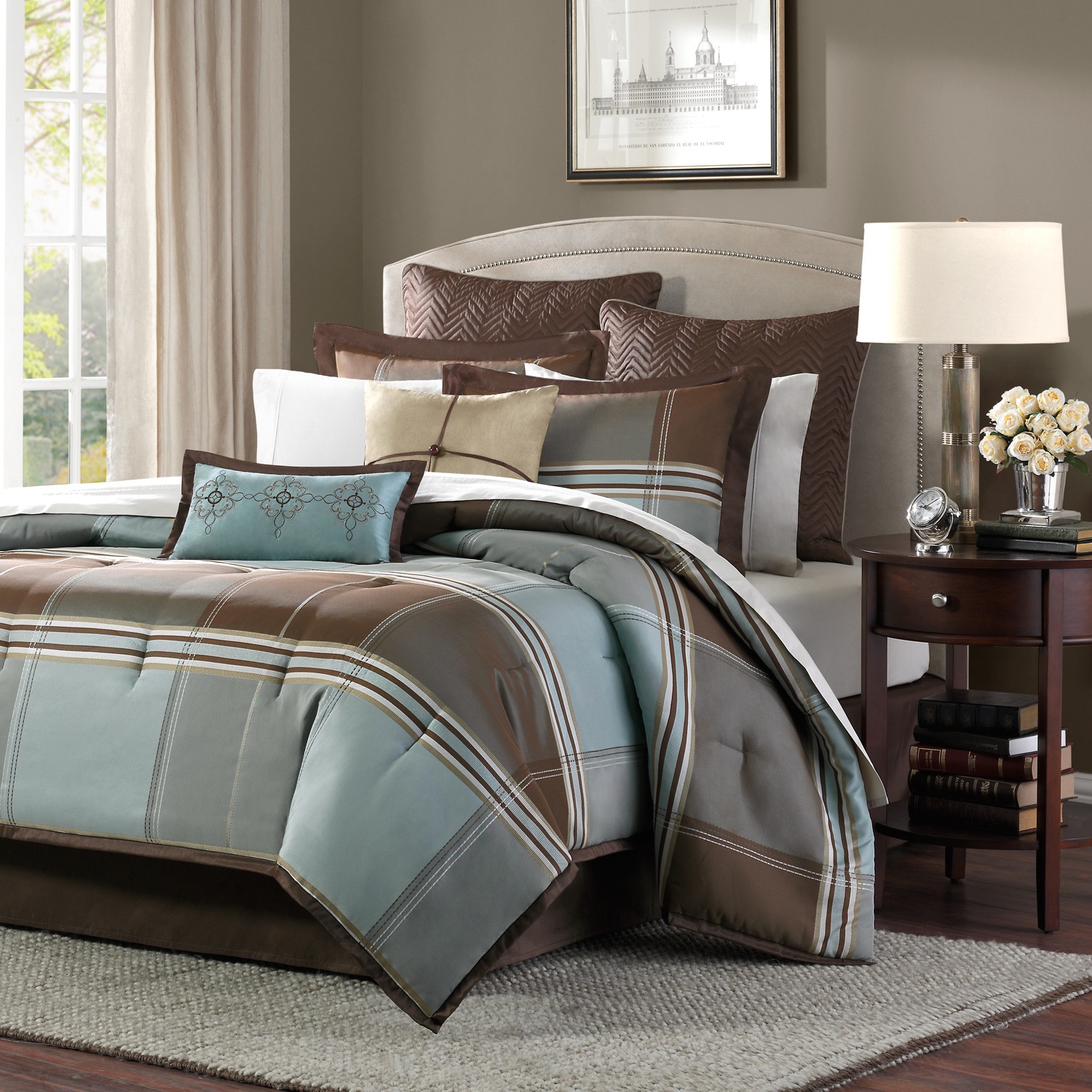 blue and brown bedding