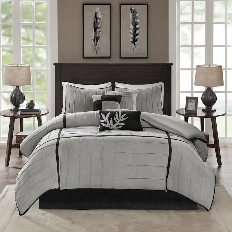 Madison Park Meyers Grey 7-piece Solid Casual Pattern Comforter Set