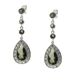 Sterling Silver Green Cubic Zirconia Teardrop Earrings Moise Cubic Zirconia Earrings