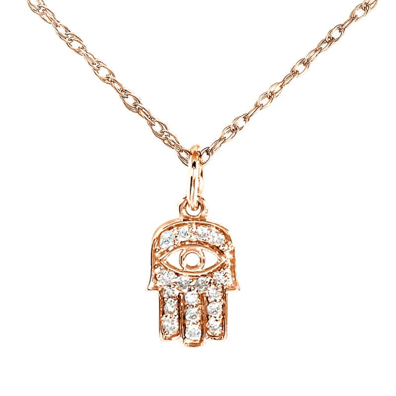 Annello by Kobelli 14k Gold 1/10ct TDW Diamond Accent Mini Hamsa Necklace - Rose