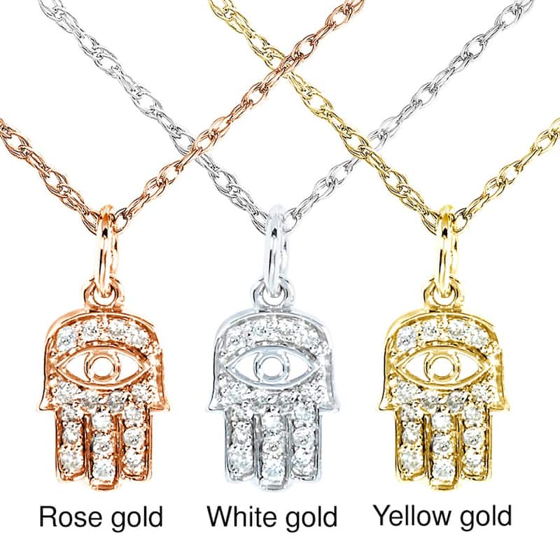 Annello by Kobelli 14k Gold 1/10ct TDW Diamond Accent Mini Hamsa Necklace