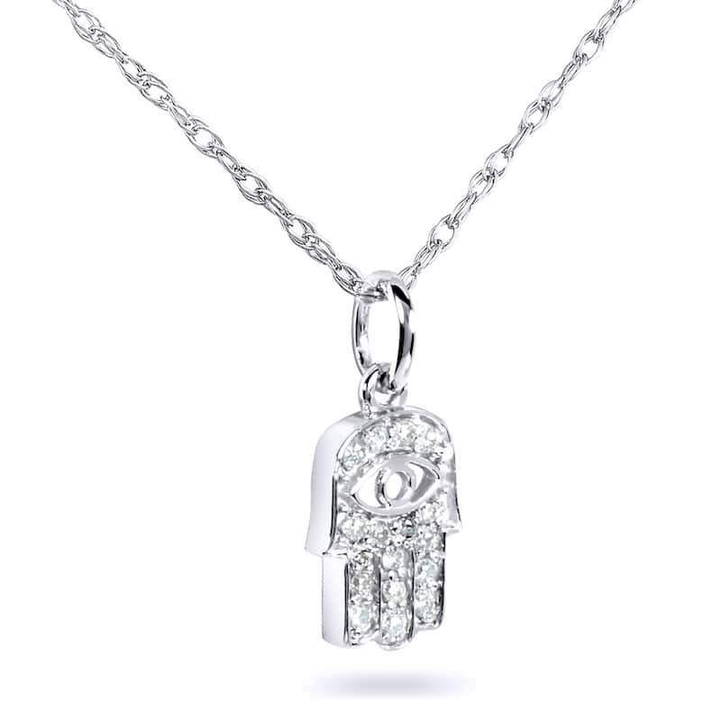 Annello by Kobelli 14k Gold 1/10ct TDW Diamond Accent Mini Hamsa Necklace