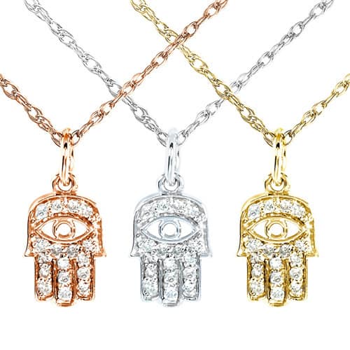 Annello by Kobelli 14k Gold 1/10ct TDW Diamond Accent Mini Hamsa Necklace - White