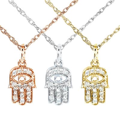 Annello by Kobelli 14k Gold 1/10ct TDW Diamond Accent Mini Hamsa Necklace