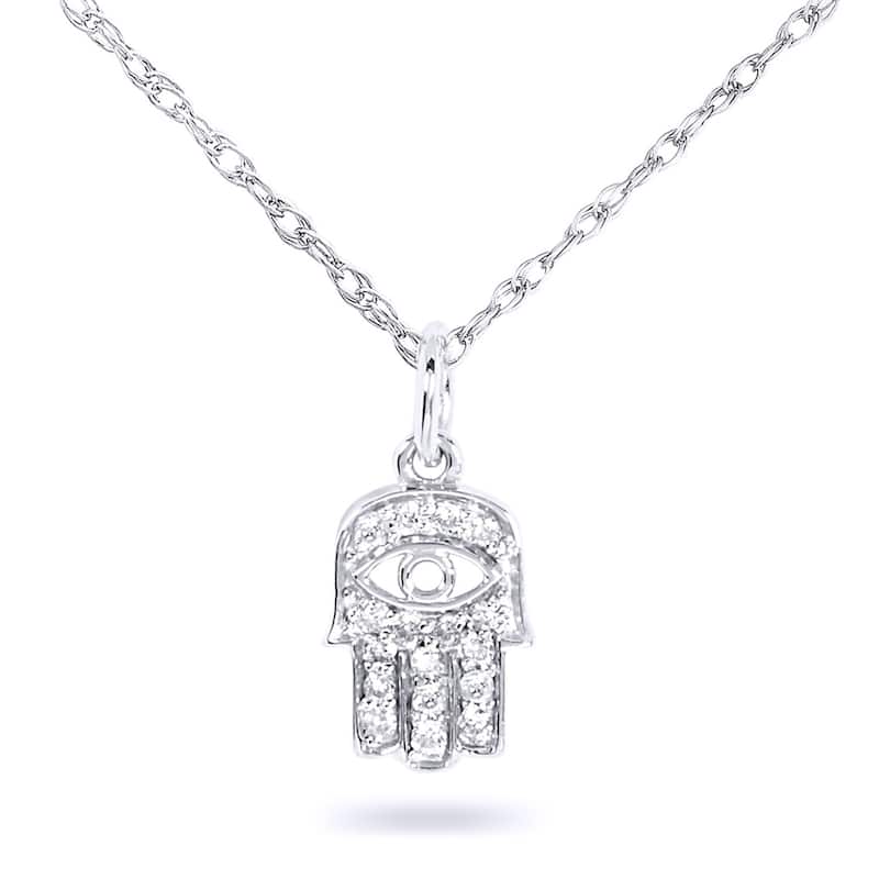 Annello by Kobelli 14k Gold 1/10ct TDW Diamond Accent Mini Hamsa Necklace