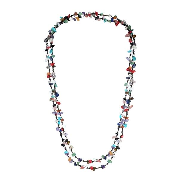 slide 10 of 14, Handmade Cotton Rope Stone Nugget Necklace (Thailand) MultiColor - Multi-Stone