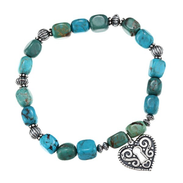 Southwest Moon Sterling Silver Turquoise Bead and Heart Drop Bracelet ...