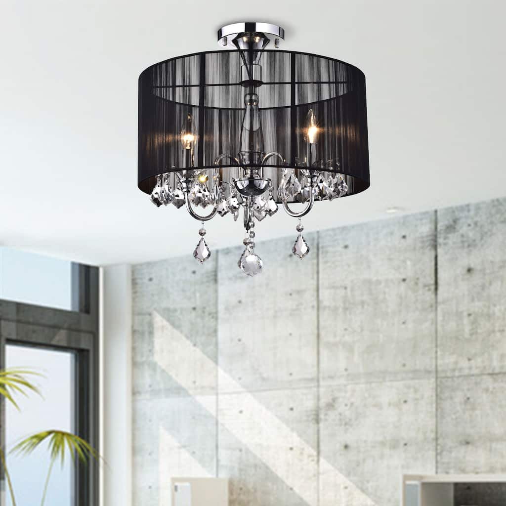Black and Chrome Semi Flush Mount Crystal Chandelier
