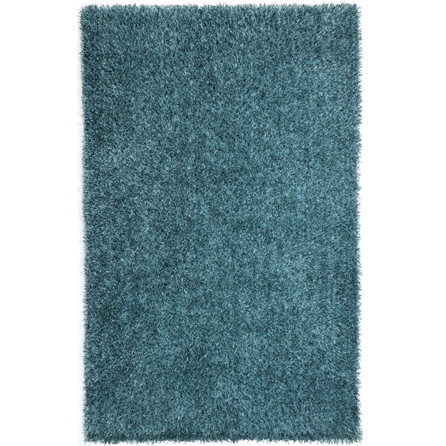 Hand woven Blue Shag Polyester Rug (36 X 56)