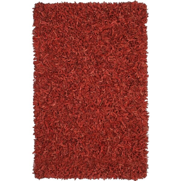 Hand-tied Pelle Red Leather Shag Rug - 5' x 8'