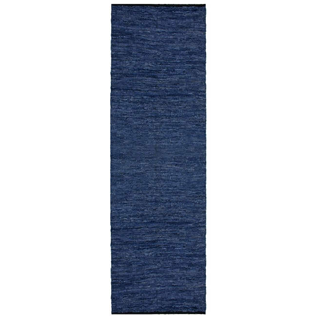 Hand woven Matador Blue Leather Rug (26 X 12)