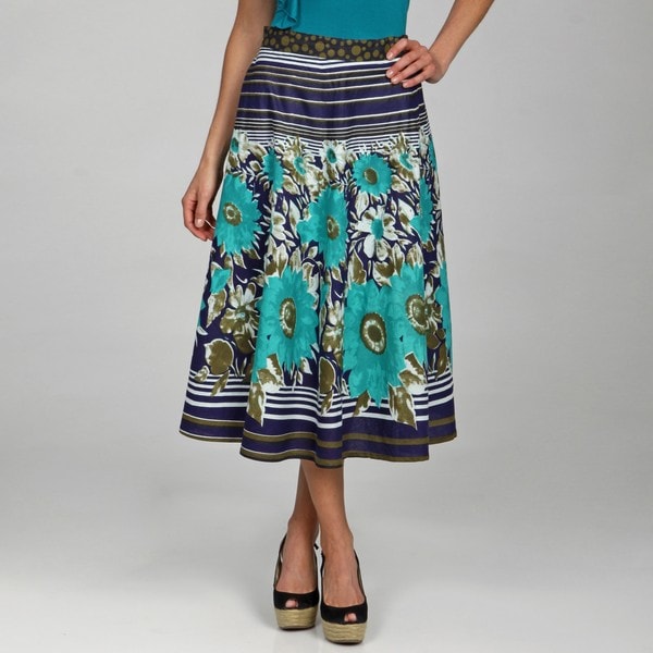 Studio West Women's Border Print Flat Front Circle Skirt Studio West Mid length Skirts