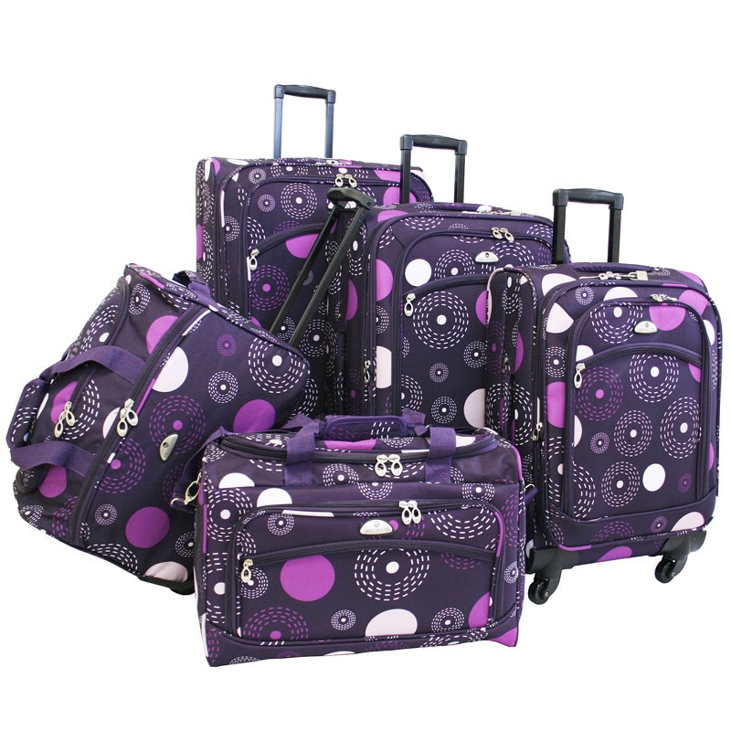 American Flyer Purple Fireworks 5-piece Spinner Luggage Set