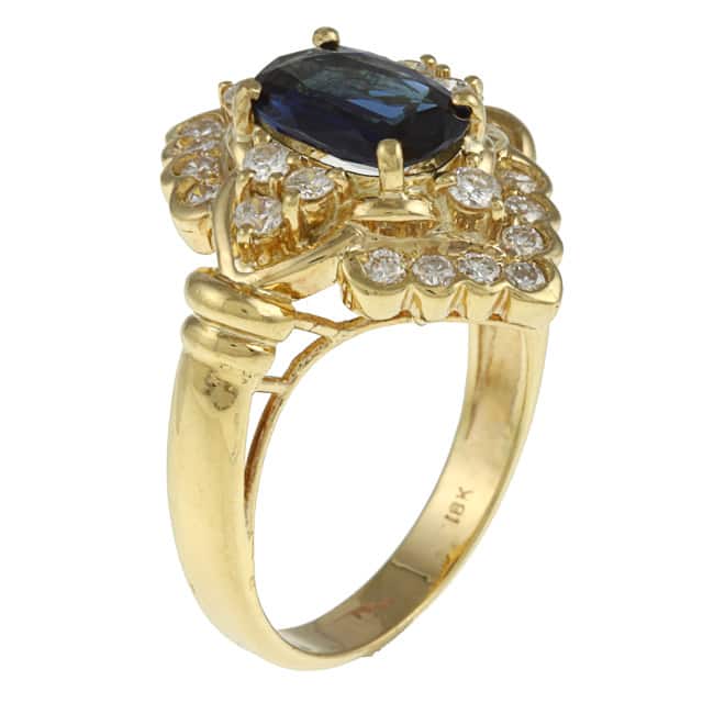 Kabella 18k Yellow Gold Sapphire and 3/4ct TDW Diamond Ring (G-H, SI1-SI2)