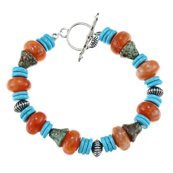 Southwest Moon Sterling Silver Turquoise and Calcite Toggle Bracelet Gemstone Bracelets