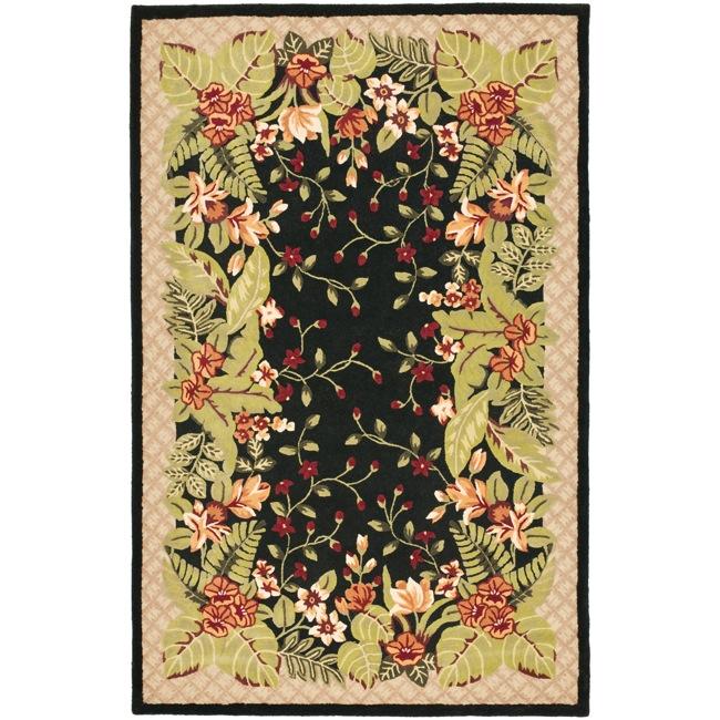 Handmade Hidden Gardens Black/ Beige Wool Rug (6 X 9)