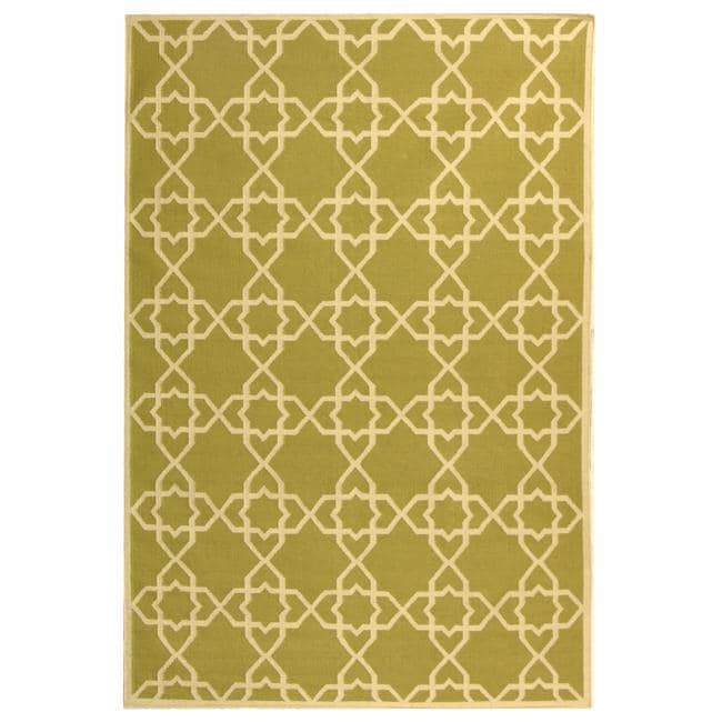 Safavieh Handwoven Moroccan Dhurrie Green/ Ivory Transitional Wool Rug (6 X 9)