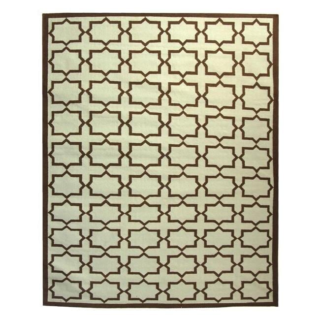 Transitional Handmade Light Blue/chocolate Dhurrie Wool Rug (8 X 10)