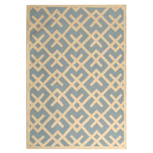 Safavieh Handwoven Moroccan Dhurrie Geometric pattern Light Blue/ Ivory Wool Rug (6 X 9)